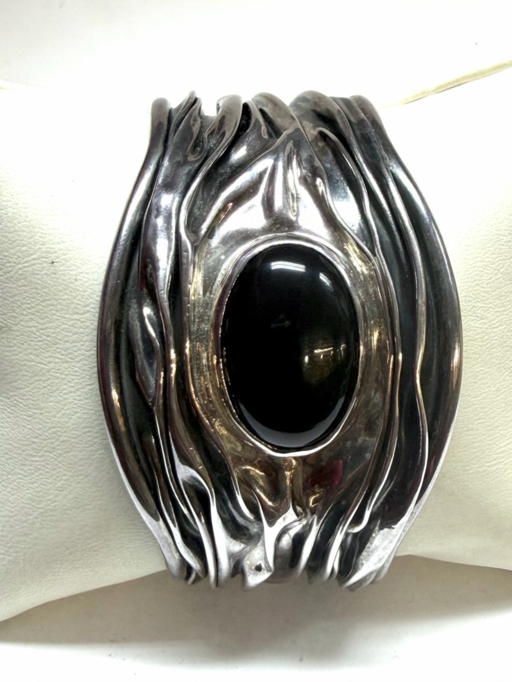 Dominique Dinouart DDD Sterling Silver Black Onyx Modernist Cuff Bracelet